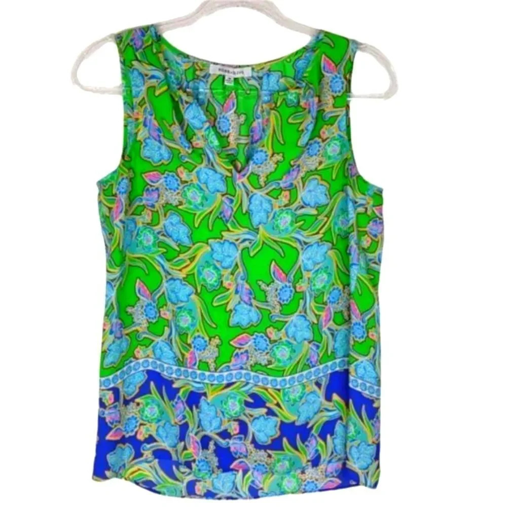 Rose & Olive Green and Blue Floral Blouse